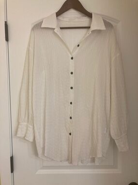 SHEIN White Textured Button-Down Relaxed Women's Shirt
